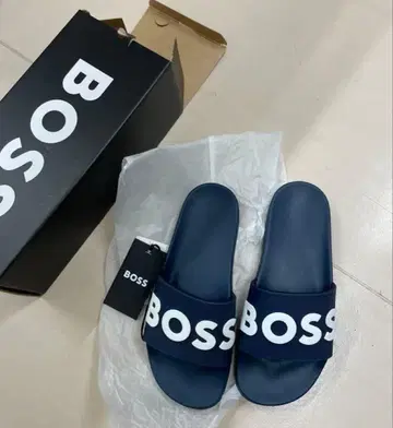 BOSS 샤워 샌들 네이비 화이트 로고