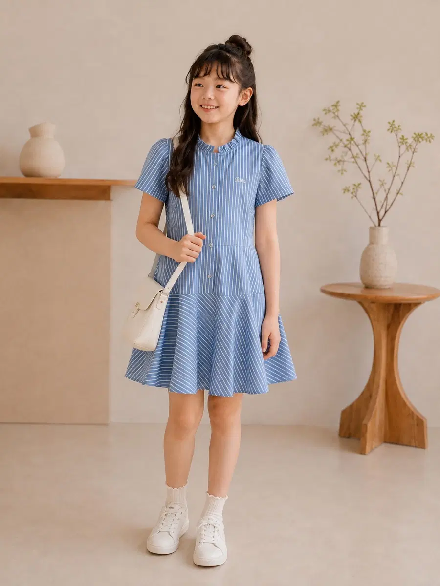 140사이즈 닥스 스트라이프 카라반팔원피스 정품 하늘색 키즈