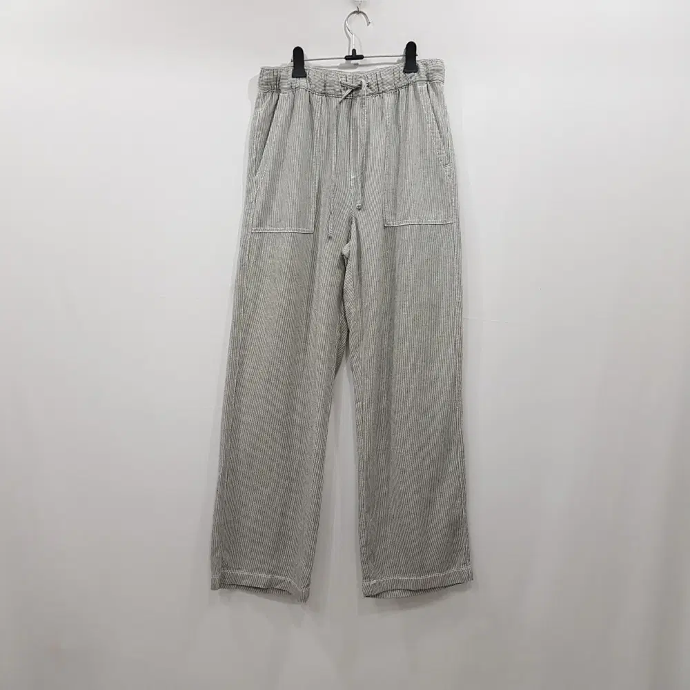 R331 갭 밴딩 스트라이프 패턴 린넨 마 와이드 바지 남S