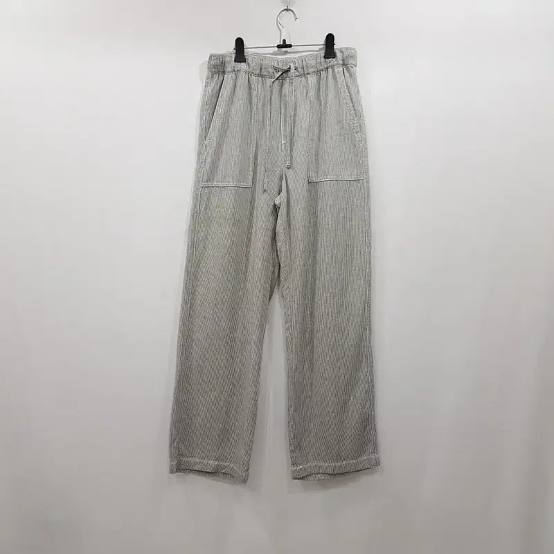 R331 갭 밴딩 스트라이프 패턴 린넨 마 와이드 바지 남S