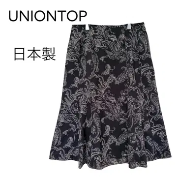 UNIONTOP 롱 플레어 스커트 페이즐리 무늬 블랙 올 패턴 일본제