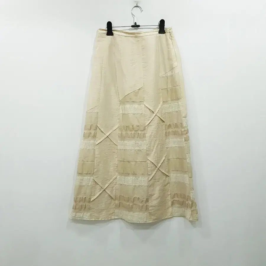 R995 JPN 빈티지 패턴 오피스룩 하객룩 실크 린넨 롱 스커트 여XS