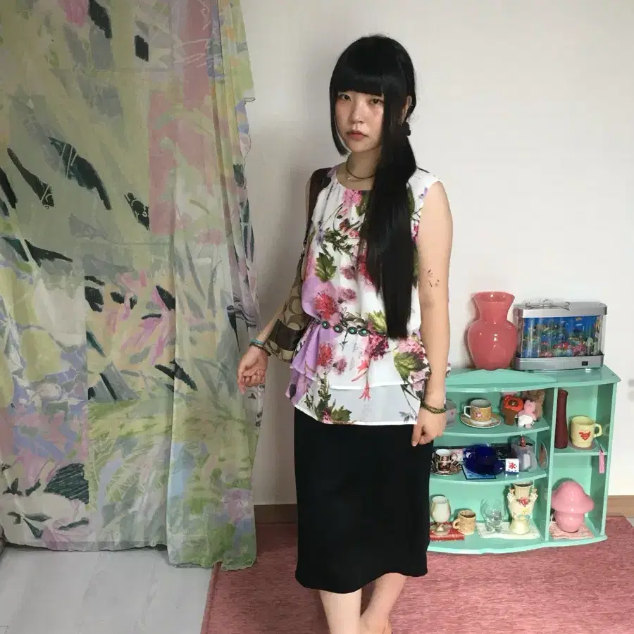 빈티지 로즈 핑크 슬리브리스