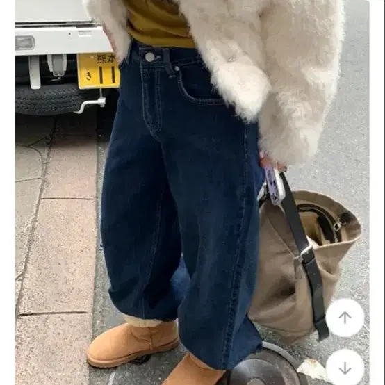 나이니 페러트 진청 와이드 데님 팬츠