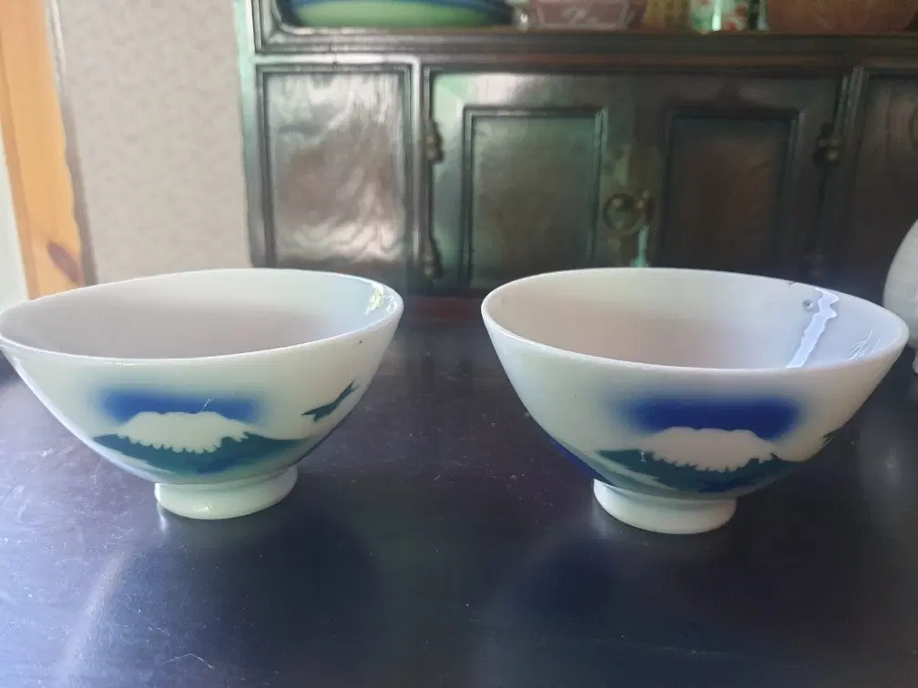 [희귀 빈티지] 1950~70년대 일본 쇼와 시대 후지산 도자기 찻잔 세트 (2P)