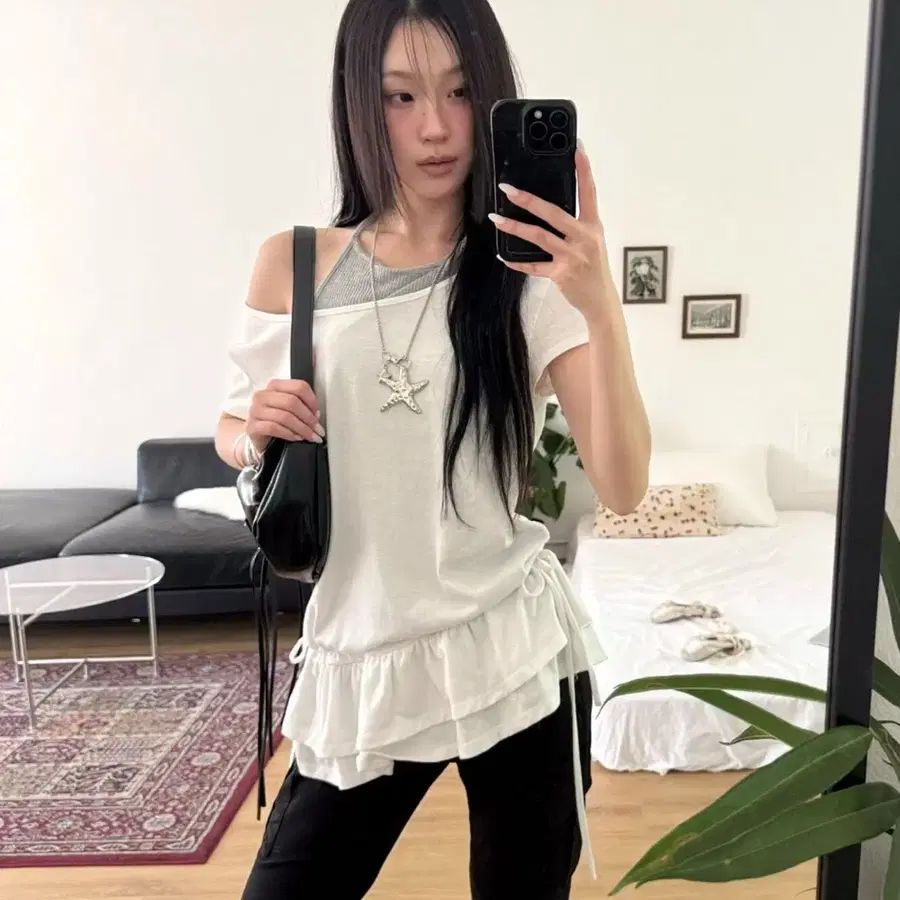 미쏘 홀터넥 레이어드 프릴 티셔츠
