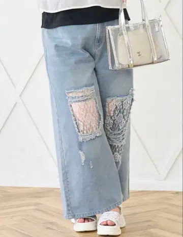 [라무쨩 콜라보] 데미지 x 레이스 데님 팬츠