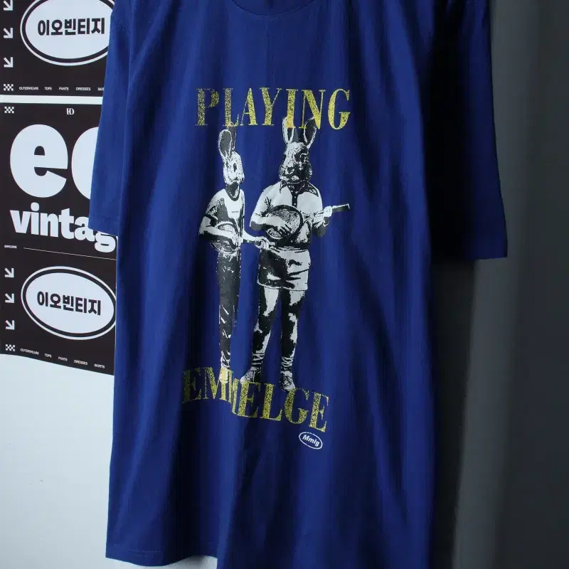 (L-2XL) 엠엠엘지 반팔 티셔츠 빈티지프린팅 블루 올드스쿨-H36448