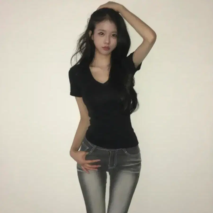 룩캣미 벨르아 프리미엄 코튼 모달 브이넥 슬림핏 데일리 반팔 티셔츠