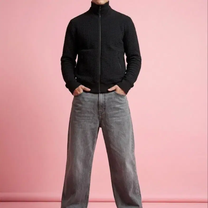 KENZO 블랙 와플집업 자켓 M