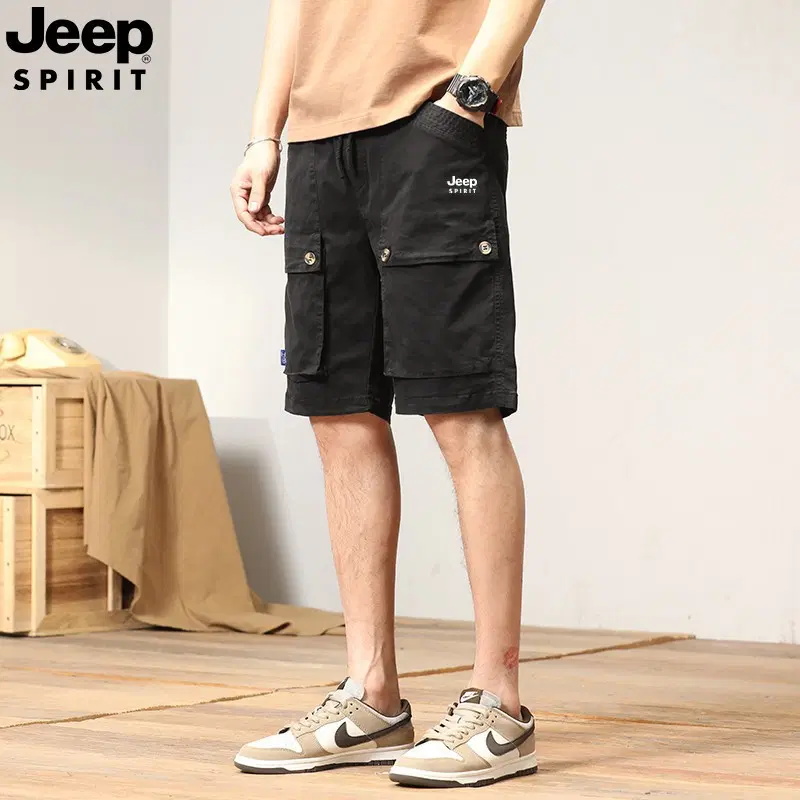 JEEP SPIRIT 남성 여름 카고 반바지 밴딩 포켓 5부 캐주얼 팬츠