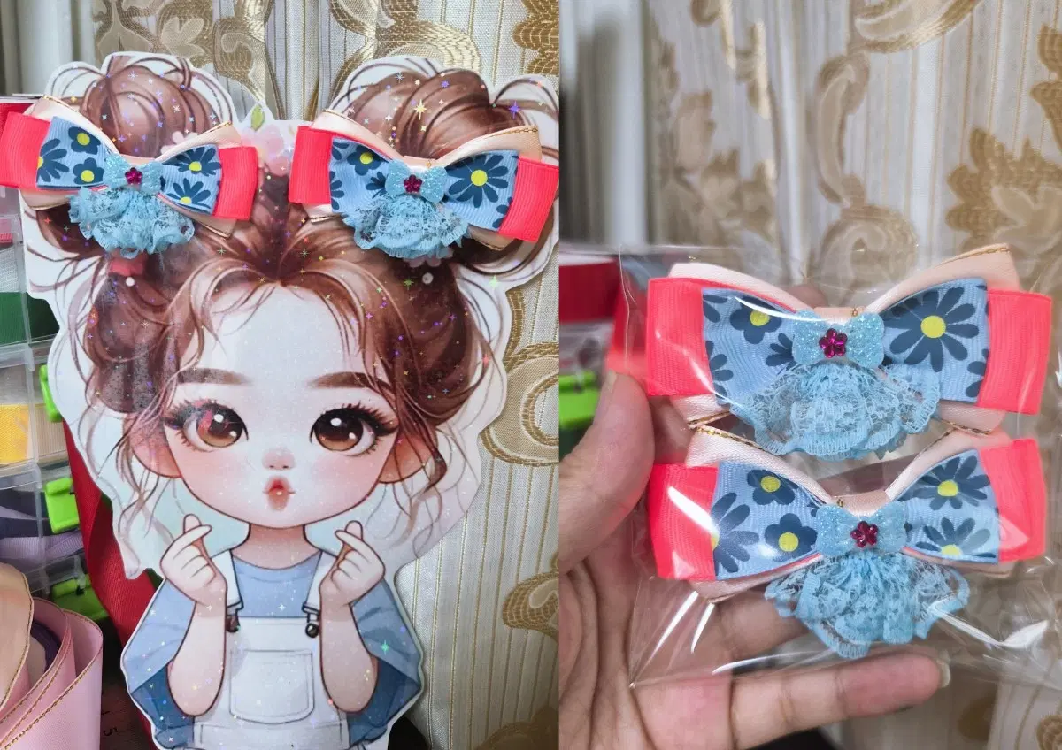 꽃무늬 헤어핀 세트 1페어 1300