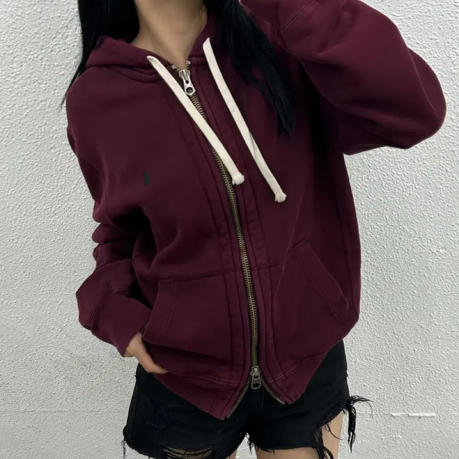 폴로 랄프로렌 그린포니 버건디 후드집업 L
