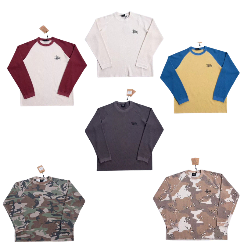 (S-XL/해외) 스투시 와플 니트 래글런 롱슬리브 티셔츠
