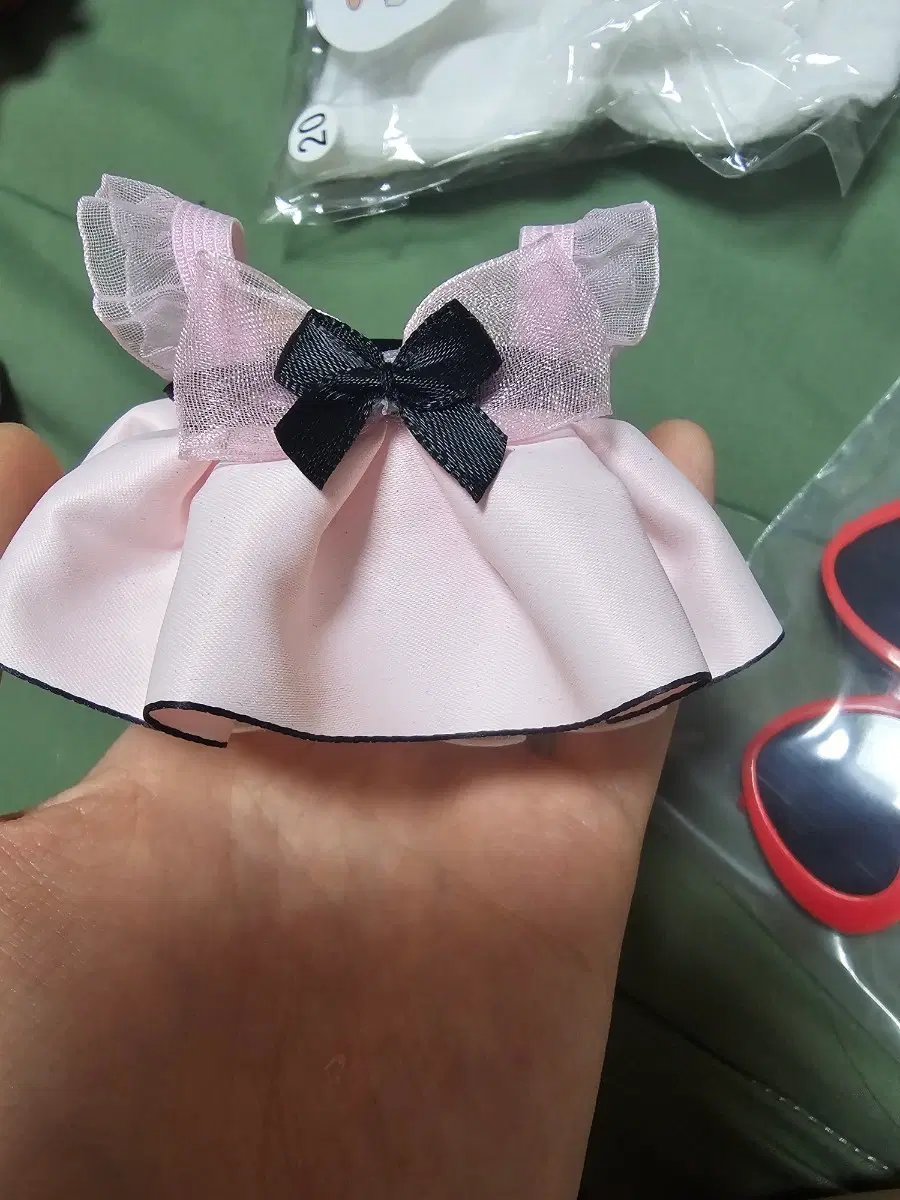10cm 인형옷 핑크 리본 퍼프 원피스