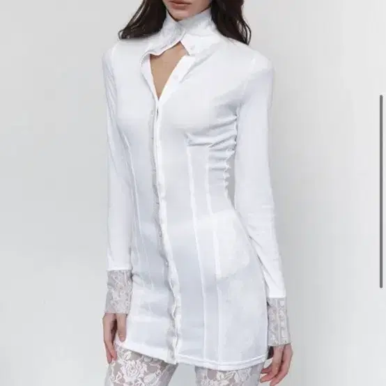 새상품 여성 원피스 Karin High-neck Lace Pintuck Dresses (White)