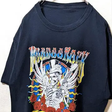 VOODOO 락 월드 투어 빅 로고 T셔츠 블랙 블랙 구제 의류