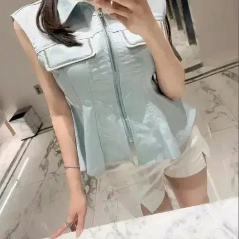 지퍼 민소매 큐빅 베스트..2컬러