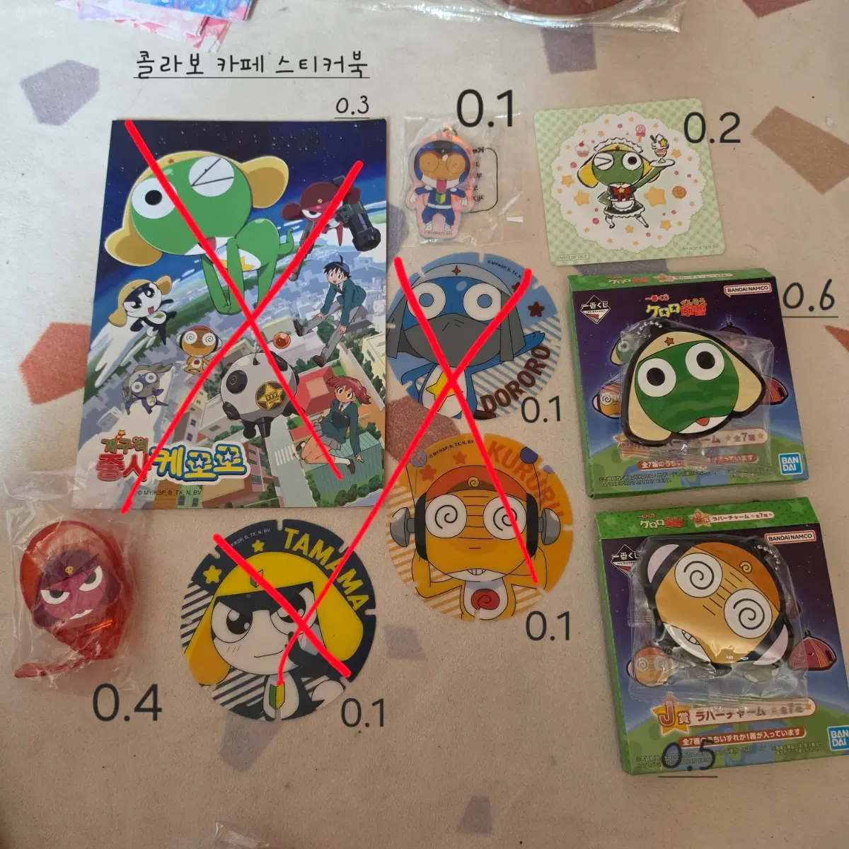 케로로 기로로 쿠루루 도로로 타마마 팝퍼블 카페 특전 쿠지 키링 가챠