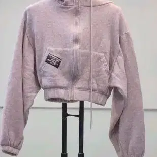 그레이 지퍼 후드 크롭티