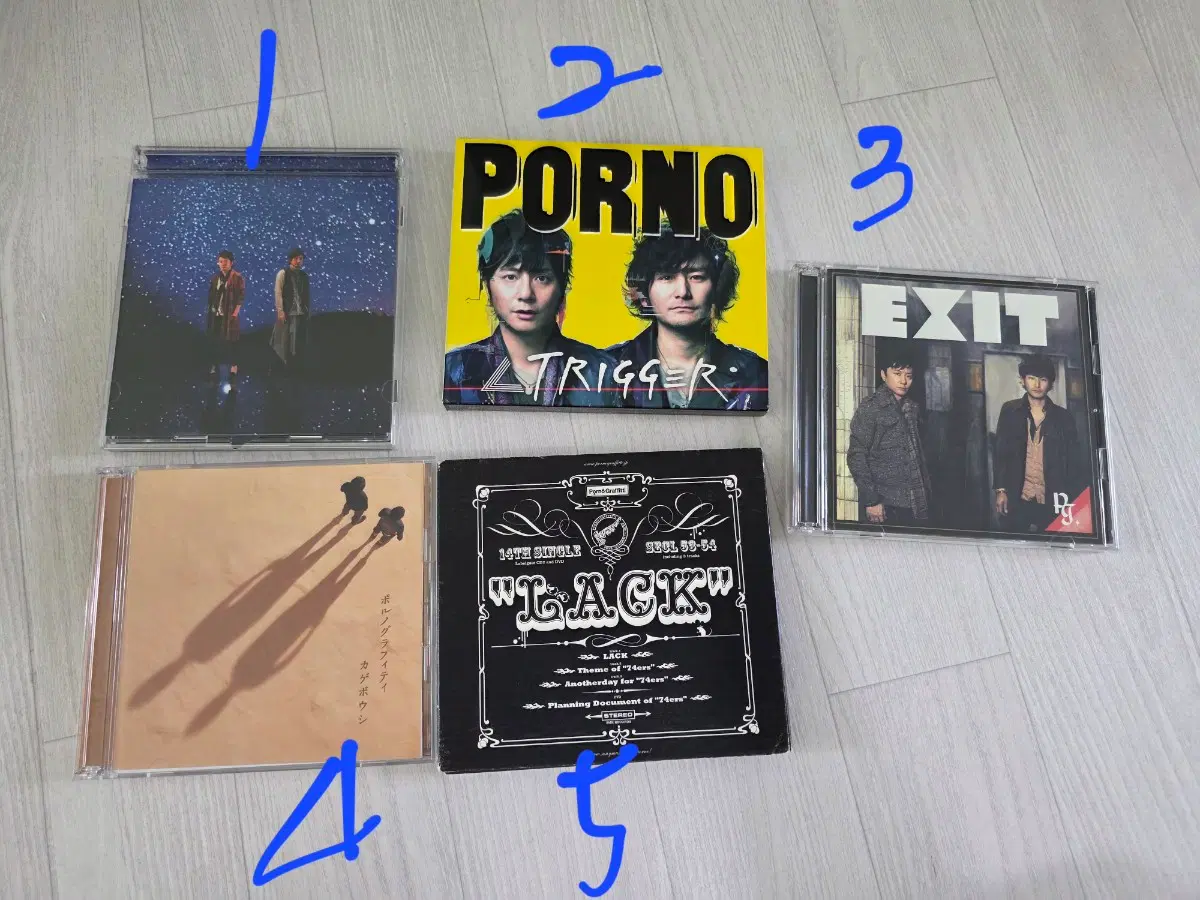 일본 록밴드 포르노그라피티 CD 5종 (2012 Spark, M-CABI, 선물, 7th Album, Panorama Porno)