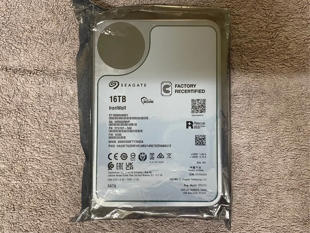 리퍼 미개봉 / Seagate 하드디스크 Exos X18 / 16TB / SATA (PC,NAS 호환)
