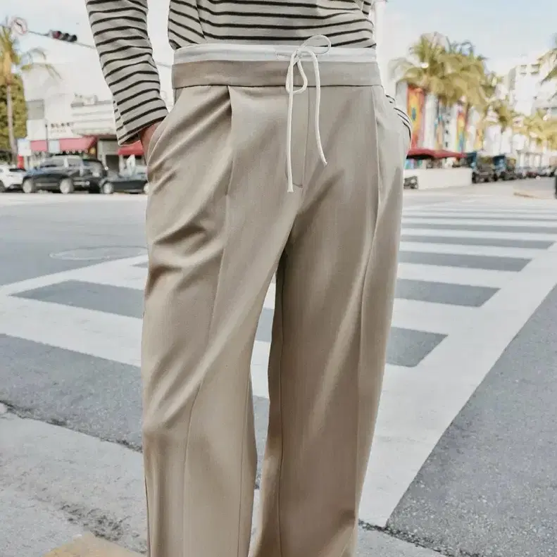 ZARA 자라 더블 웨이스트 팬츠 샌드