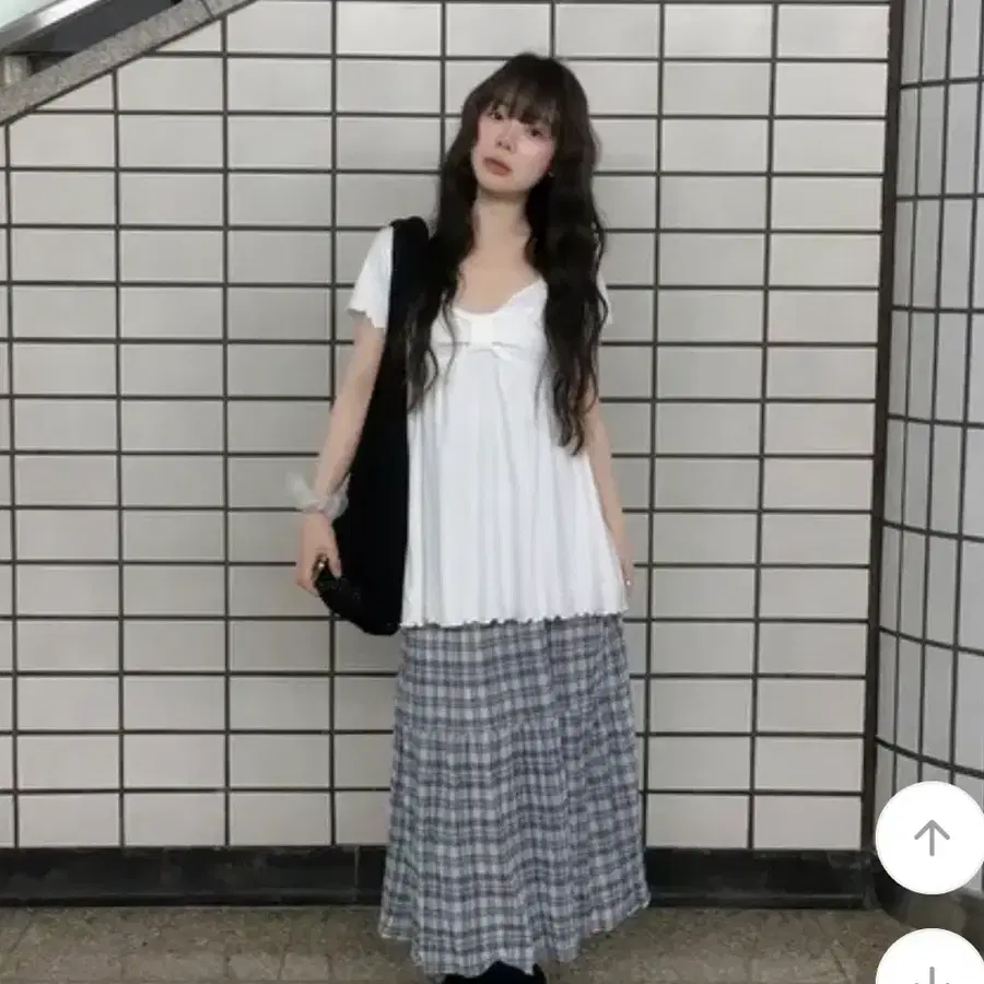 빈블 셔링 리본 골지 반팔 티셔츠