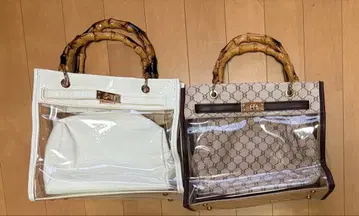 GRL 2Way 파우치 포함 대나무 핸들 모노그램 화이트 백