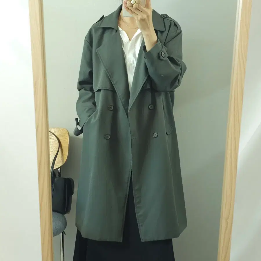 (F)Attention 여성 루즈핏 트렌치 코트 롱 자켓 딥그린 W4693