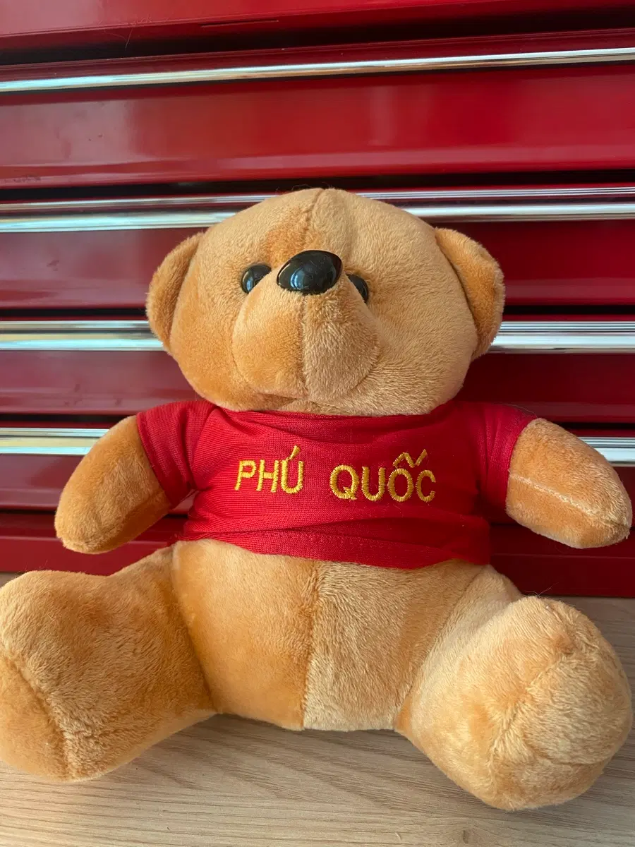 브라운 곰 인형 붉은색 옷 푸꾸옥