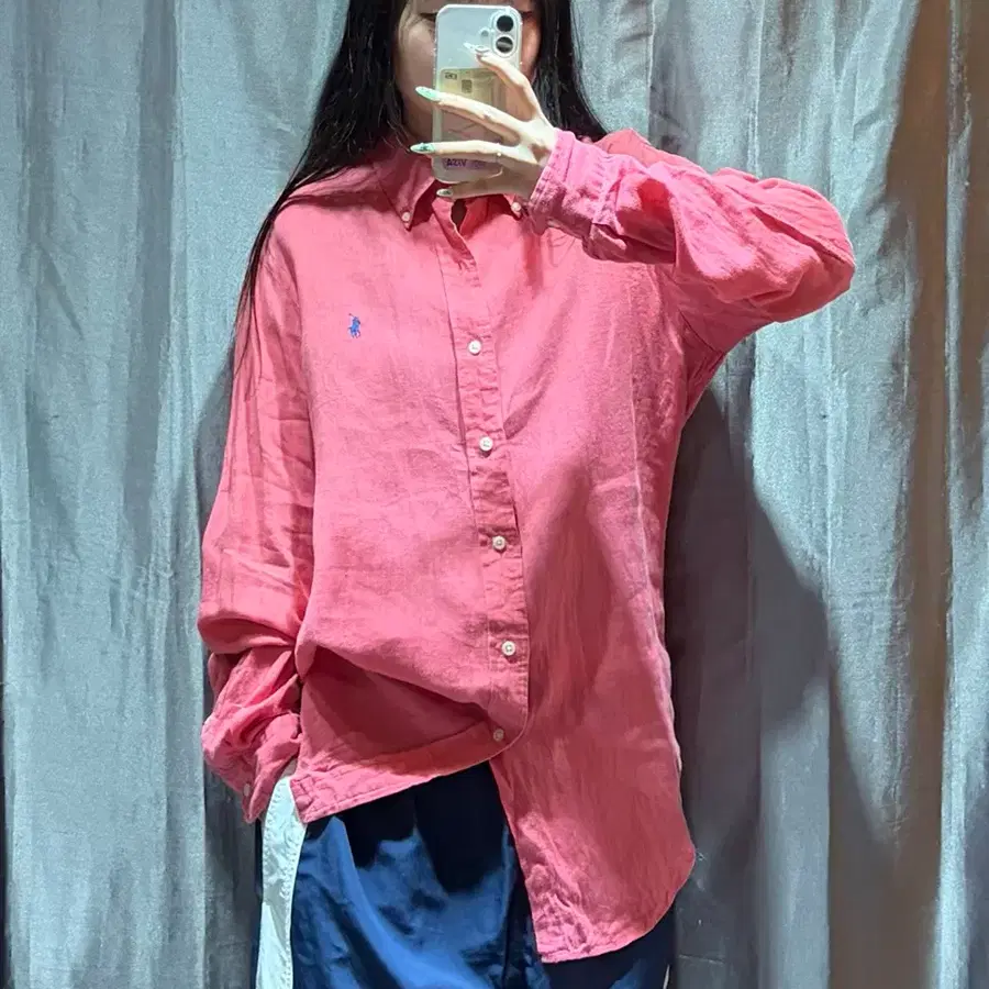 S 폴로랄프로렌 커스텀핏 핑크 린넨 셔츠
