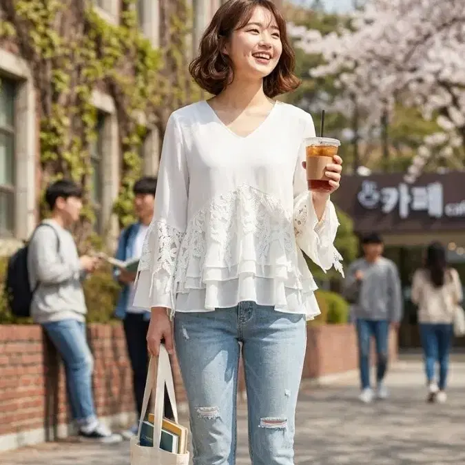 레이스 프릴 블라우스 화이트