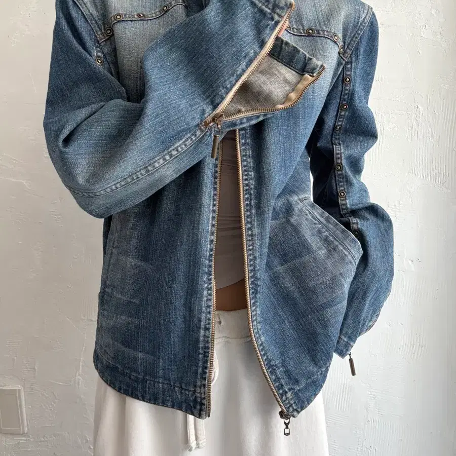 Just Cavalli 저스트 카발리 스터드 데님 바이커 자켓