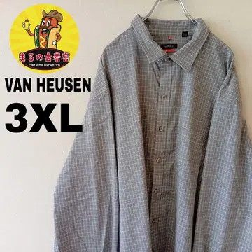 USA 구제 의류 VAN HEUSEN 긴팔 버튼 셔츠 3XL 그레이 화이트 체크