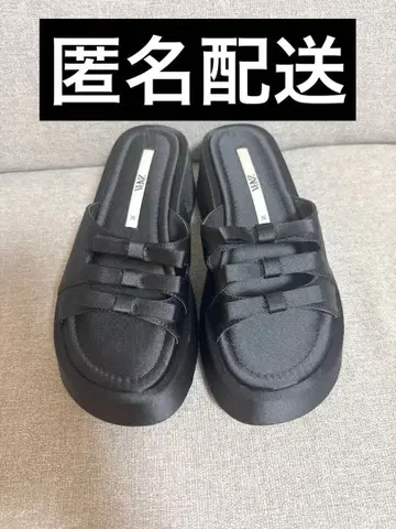 ZARA 새틴 리본 통굽 샌들 블랙 36