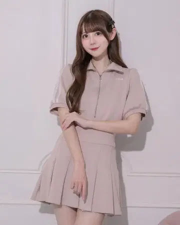 pium 더블 라인 저리 미니 원피스 핑크
