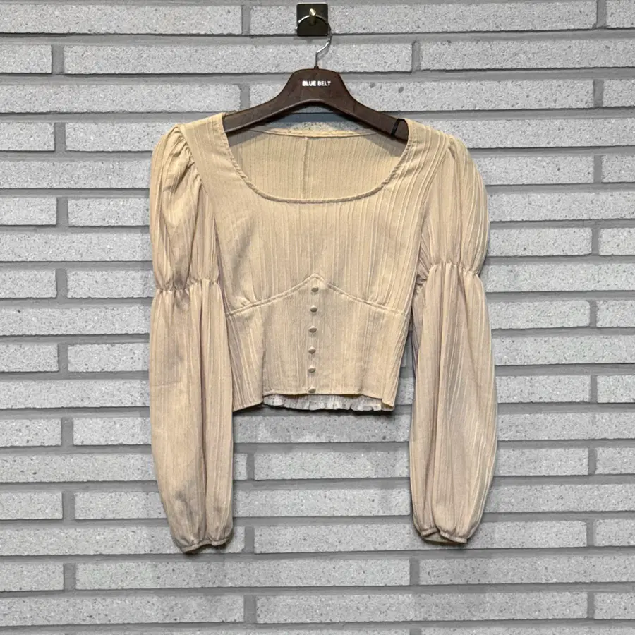 JPN VINTAGE 블라우스 U넥 소매 셔링 디테일 핑크