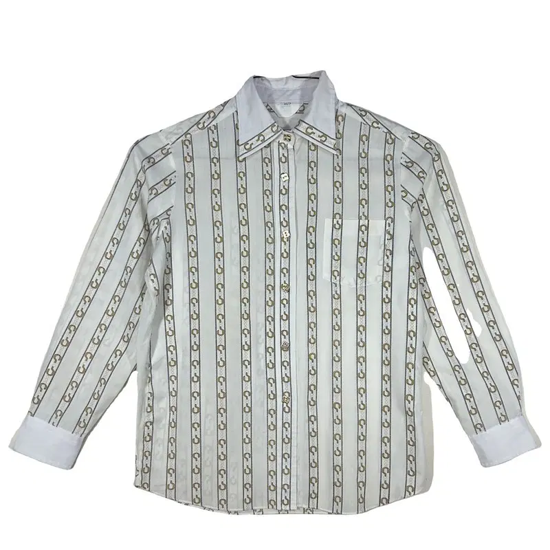 LADIES WEAR  체인 패턴 스트라이프 셔츠 블라우스 [M95] 세련된 올드머니