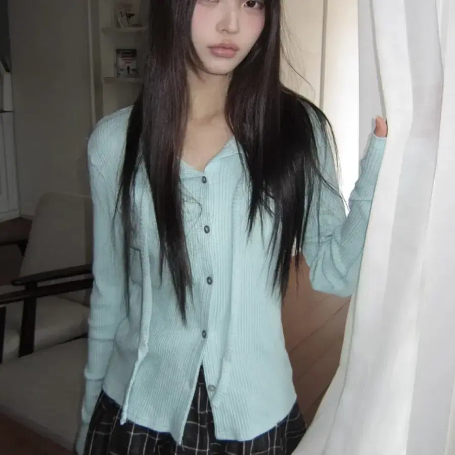 원더원더 보칸 스트랩 골지 니트 가디건
