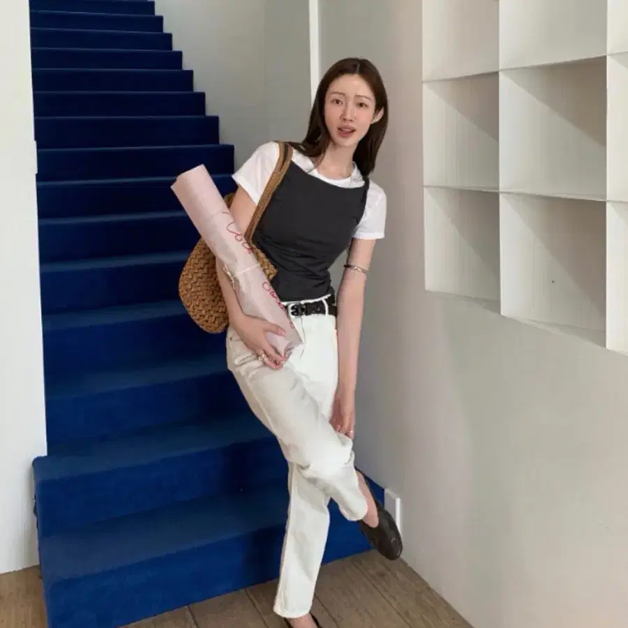 모노하 sheer ribbed t-shirt 화이트