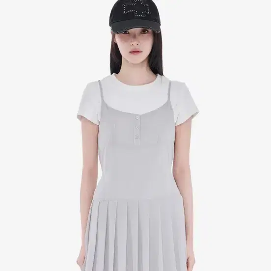 알키알카플리츠원피스 그레이 Pleated Chiffon Mini Dress (Light Gray)