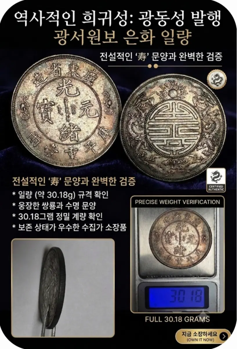 귀물109호- 광동성조 광서원보 쌍룡 일량 은폐