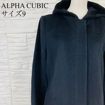 ALPHA CUBIC 9호 울 100% 후드 코트 블랙