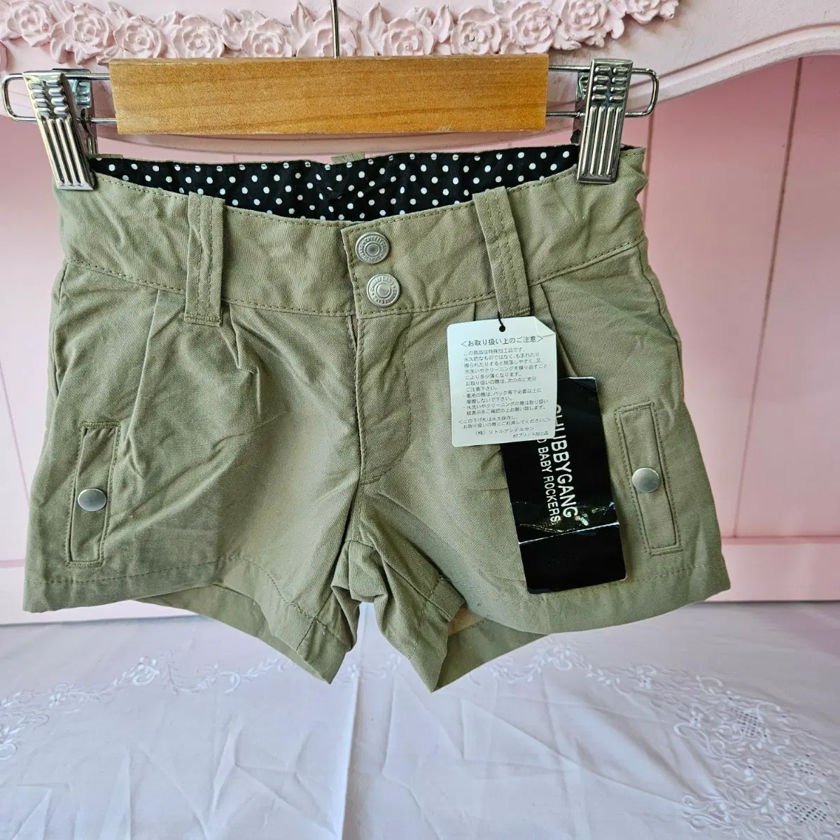 110 처비갱 베이비 로커스 카키색 반바지