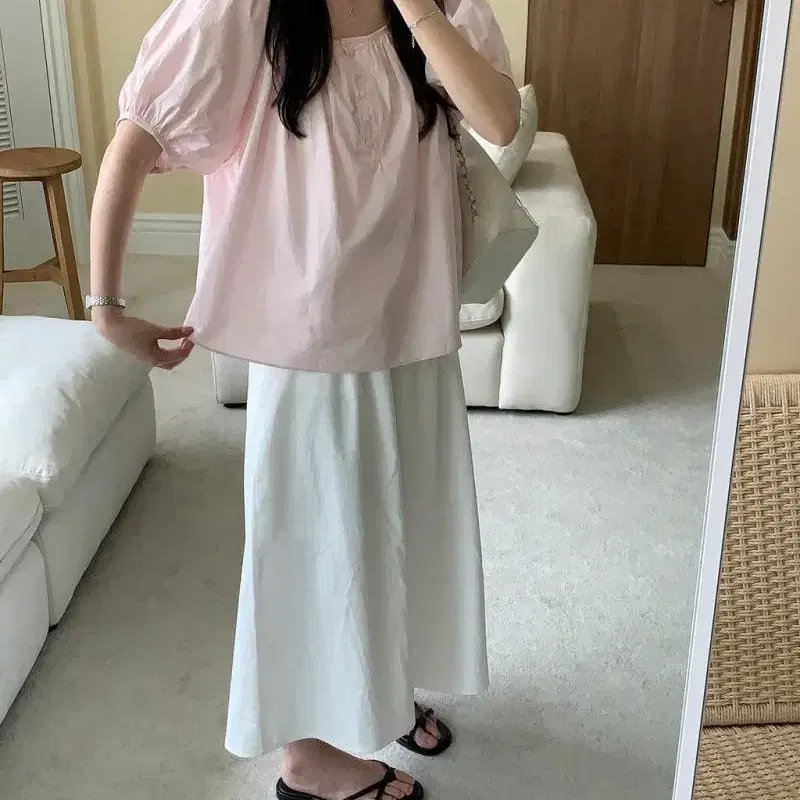 퍼프 반팔 블라우스 핑크