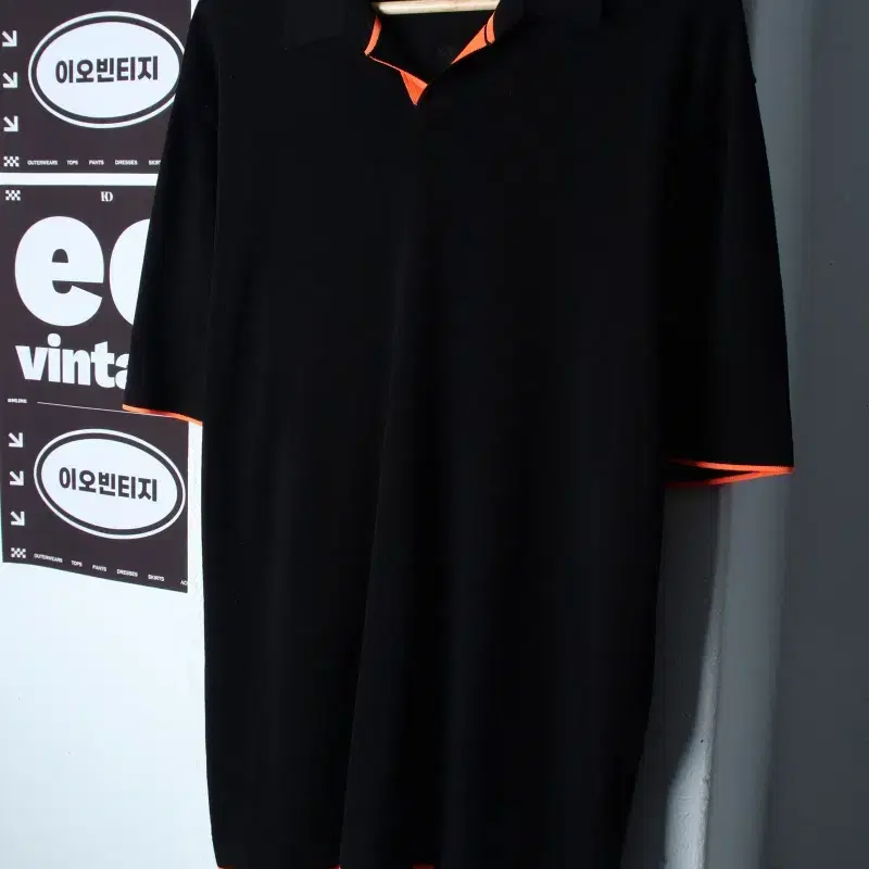 (XL-2XL) 반팔 카라 티셔츠 브이넥 니트 블랙 놈코어-H36503