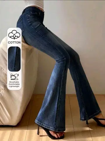 여성용 플레어 데님 팬츠 부츠컷 청바지 스트레치