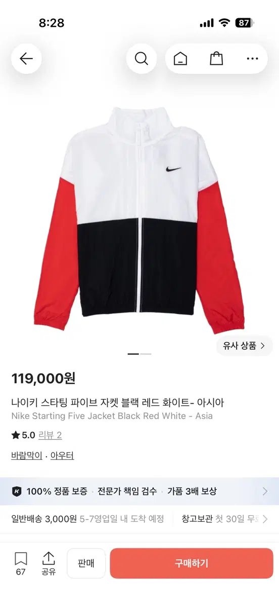 나이키 스타팅 파이브 자켓 블랙 레드 화이트