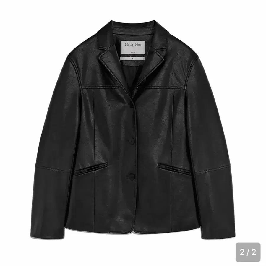 마뗑킴 leather single blazer in black